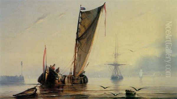 Shipping In An Estuary Oil Painting by Johan Conrad Greive