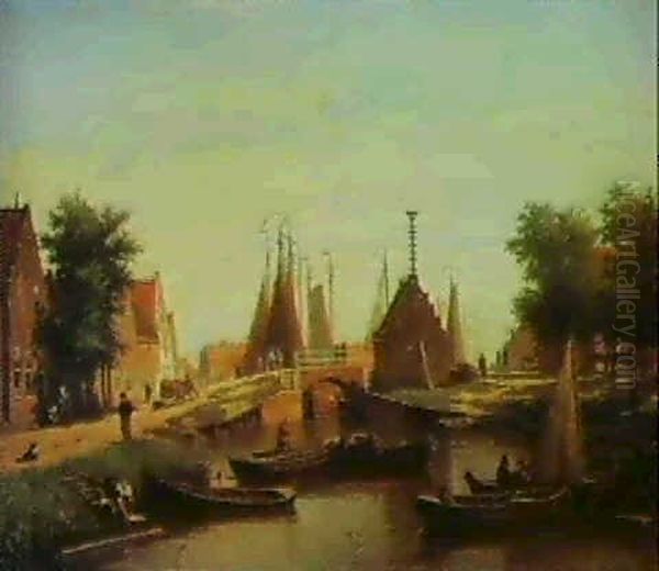 A Dutch Village By A Canal Oil Painting by Johan Conrad Greive