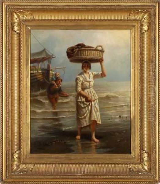 Fischerfamilie Am Strand Oil Painting by Peter Franciscus Greive