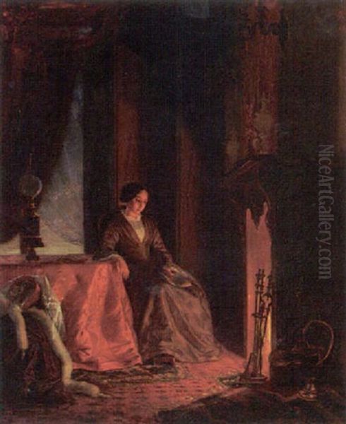 Lady Near A Fireplace by Peter Franciscus Greive