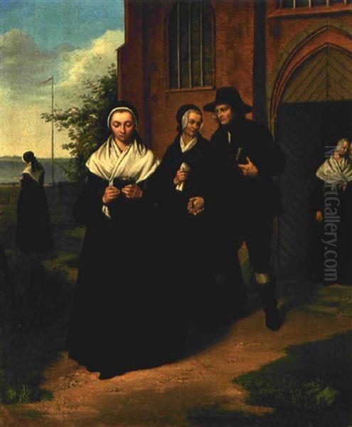 Warnemunder Landleute Aus Der Kirche Kommend Oil Painting by Albert Grell