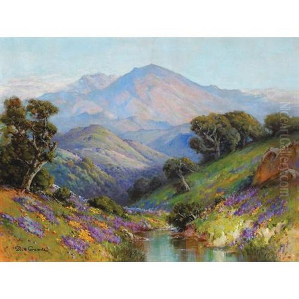 Wildflowers Beneath Mt. Tamalpais Oil Painting by Deidrich Henry Gremke