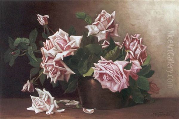 A Still Life With Roses In A Copper Pot Oil Painting by Deidrich Henry Gremke