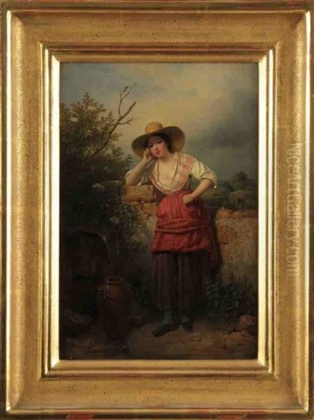 Jeune Femme A La Fontaine Oil Painting by Francois Grenier de Saint Martin