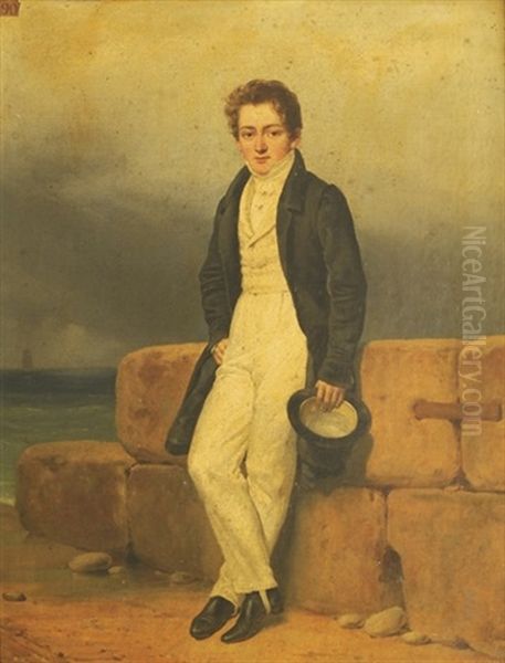 Portrait D'un Jeune Homme Au Bord De La Mer Oil Painting by Francois Grenier de Saint Martin