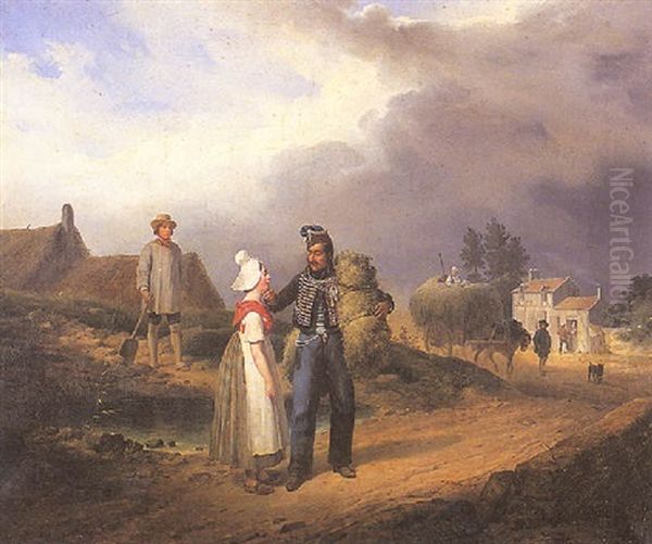 Conscrit Demandant Son Chemin A Des Paysans Oil Painting by Francois Grenier de Saint Martin