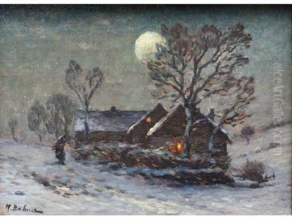 Chaumiere Sous La Neige Oil Painting by Hermann Bahner