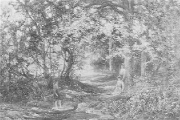 A Woodland Glade (a Genre Scene) by Frank Gresley