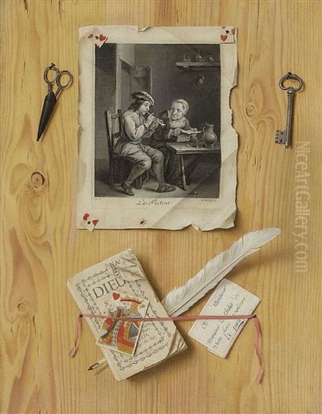 Trompe-l'oeil Oil Painting by Gabriel (Gaspard) Gresly