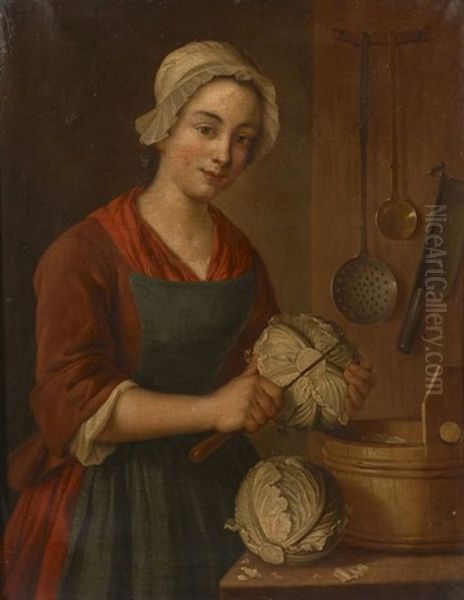 La Coupeuse De Choux A L'office Oil Painting by Gabriel (Gaspard) Gresly