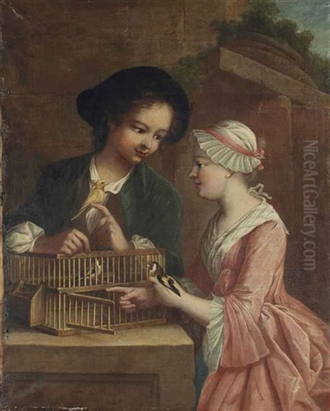 La Cage A Oiseaux Oil Painting by Gabriel (Gaspard) Gresly