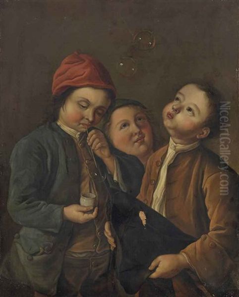 Les Bulles De Savon Oil Painting by Gabriel (Gaspard) Gresly