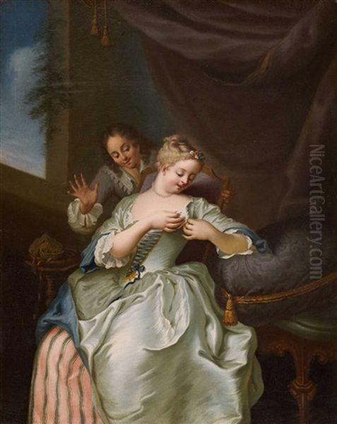 Sitzende Junge Frau Und Ihr Verehrer Oil Painting by Gabriel (Gaspard) Gresly