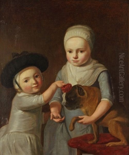 Deux Enfants Et Leur Chien Oil Painting by Gabriel (Gaspard) Gresly