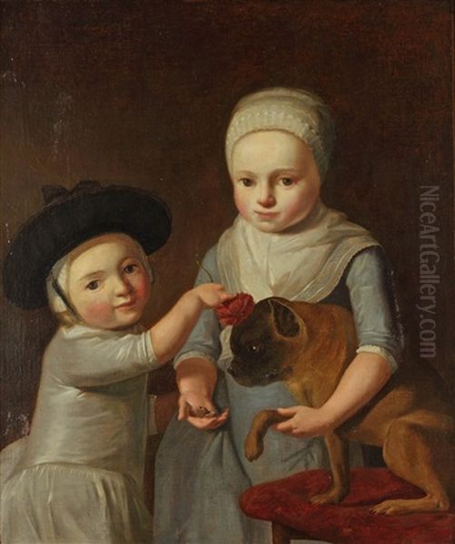 Deux Enfants Et Leur Chien Oil Painting by Gabriel (Gaspard) Gresly