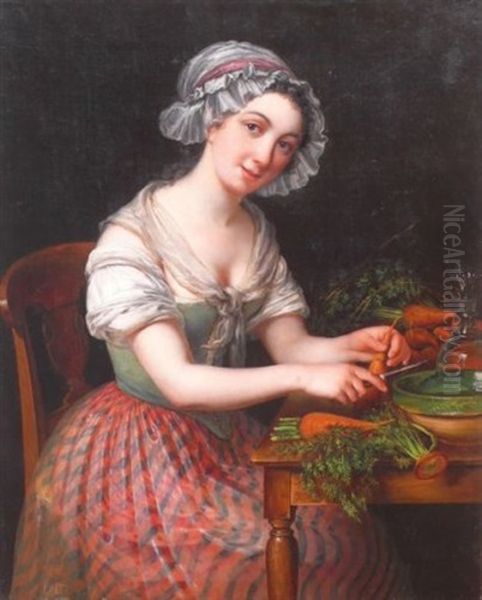 L'eplucheuse De Carottes Oil Painting by Gabriel (Gaspard) Gresly