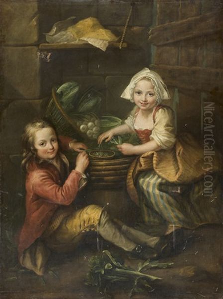 Les Petits Mangeurs De Pois Oil Painting by Gabriel (Gaspard) Gresly