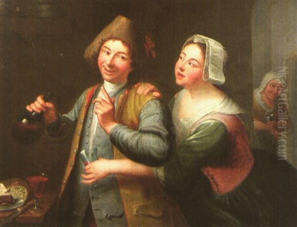 Couple De Joyeux Buveurs Oil Painting by Gabriel (Gaspard) Gresly