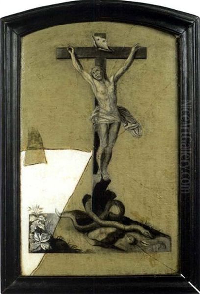 Trompe L'oil A La Crucifixion Oil Painting by Gabriel (Gaspard) Gresly