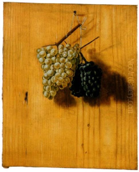 Trompe-l'oeil De Grappes De Raisin Sur Un Mur En Bois Oil Painting by Gabriel (Gaspard) Gresly