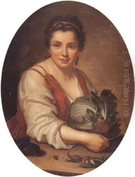 Femme Epluchant Un Chou Oil Painting by Gabriel (Gaspard) Gresly