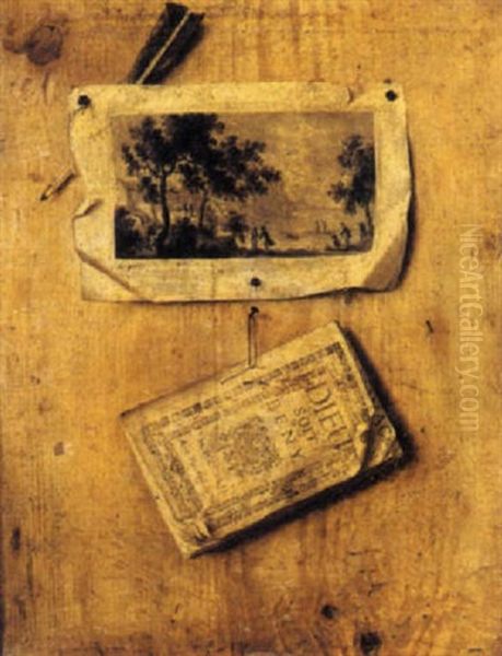 Trompe L'oeil A La Gravure Et A La Plume Oil Painting by Gabriel (Gaspard) Gresly