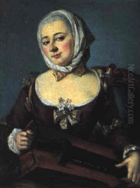 Jeune Femme A La Vielle Oil Painting by Gabriel (Gaspard) Gresly