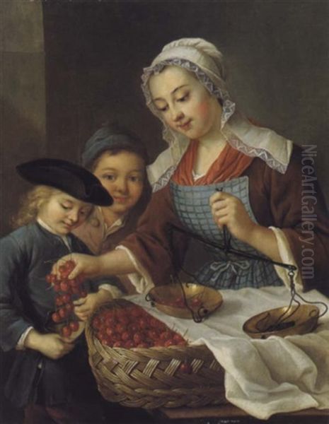 Le Marchande De Cerises Oil Painting by Gabriel (Gaspard) Gresly