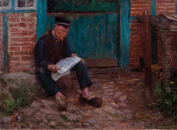 Reading Outside The Door Oil Painting by Carlos Grethe