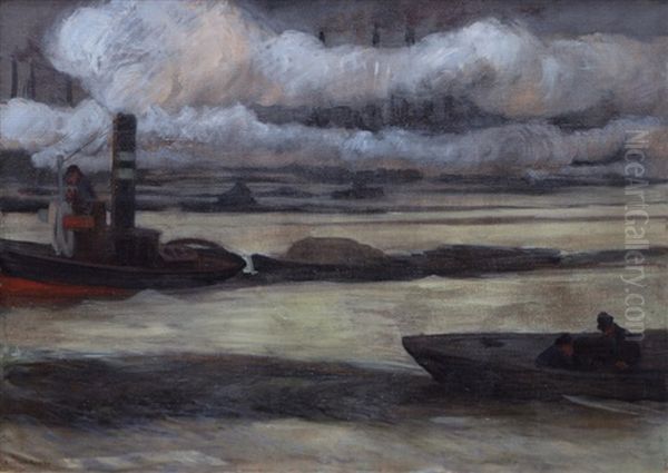 On The Elbe Oil Painting by Carlos Grethe