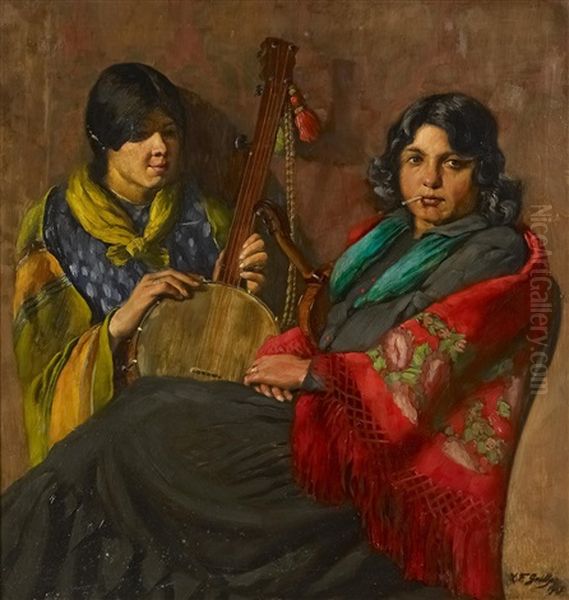 Musikantinnen Oil Painting by Ferdinand Karl Grether