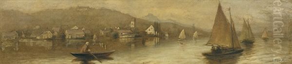 Fluslandschaft Mit Dorf Oil Painting by Ferdinand Karl Grether