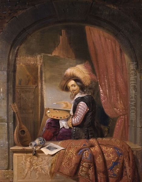 Maler Im Kostum Des 17. Jahrhunderts An Der Staffelei Oil Painting by Gijsbertus Arnoldus Gretser