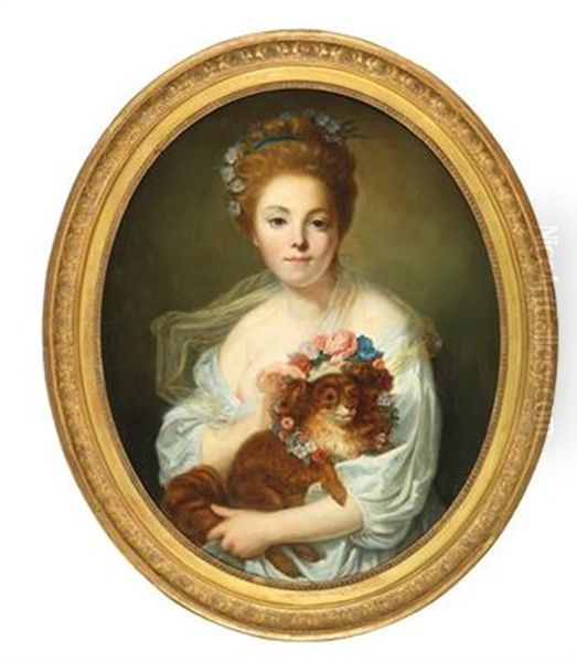 Portrait Of A Lady With Dog Oil Painting by Jean Baptiste Greuze