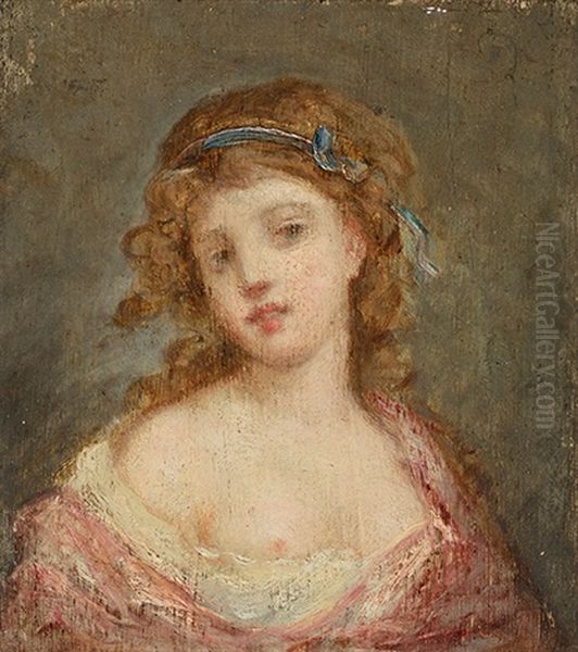 Bildnis Eines Madchens Mit Blauer Haarschlaufe Oil Painting by Jean Baptiste Greuze