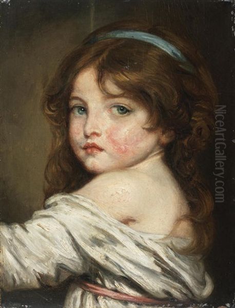 Portrait Of A Young Girl, Bust-length, Looking Over Her Shoulder Oil Painting by Jean Baptiste Greuze