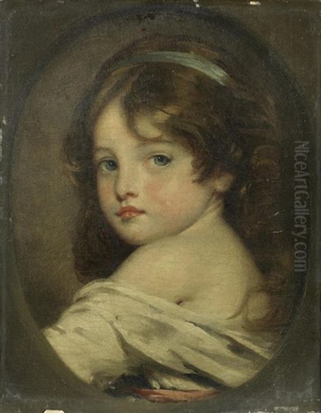 Study Of A Young Girl, Bust-length, Within A Painted Oval Oil Painting by Jean Baptiste Greuze