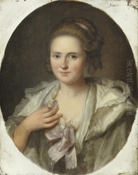 Portrait Of A Girl, Half-length, In A White Dress And Pink Bow Oil Painting by Jean Baptiste Greuze