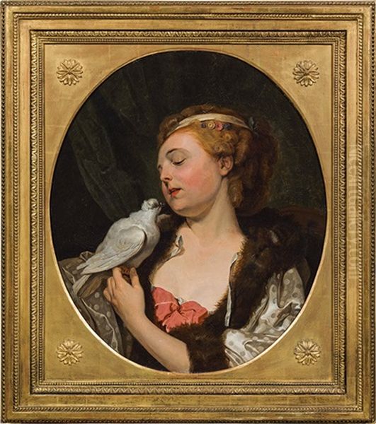 A Young Lady With A White Dove Oil Painting by Jean Baptiste Greuze