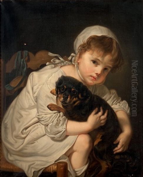 Enfant Avec Son Chien Oil Painting by Jean Baptiste Greuze