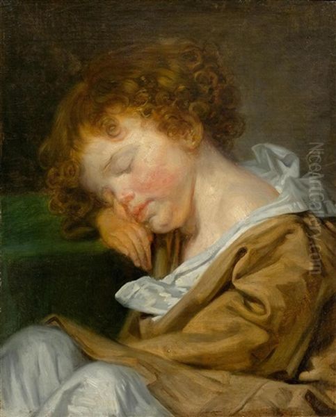 A Sleeping Young Boy Oil Painting by Jean Baptiste Greuze