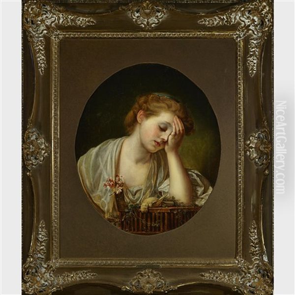 A Girl With A Dead Canary Oil Painting by Jean Baptiste Greuze