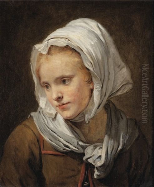 Portrait De Jeune Femme Au Fichu Blanc Oil Painting by Jean Baptiste Greuze