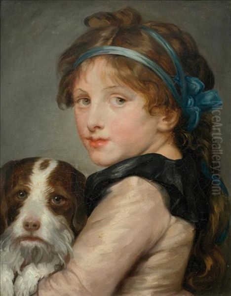 Madchen Mit Hund Oil Painting by Jean Baptiste Greuze