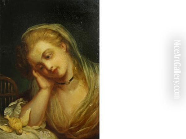 A Young Girl Weeping Over Her Dead Bird Oil Painting by Jean Baptiste Greuze