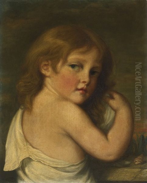 Portrait Of A Little Girl Looking Over Her Shoulder Oil Painting by Jean Baptiste Greuze