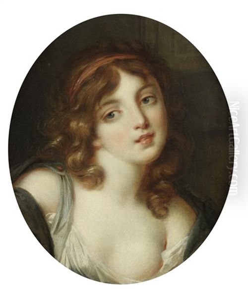 Portrait Of A Young Girl, Bust-length, In A Pale Green Dress Oil Painting by Jean Baptiste Greuze