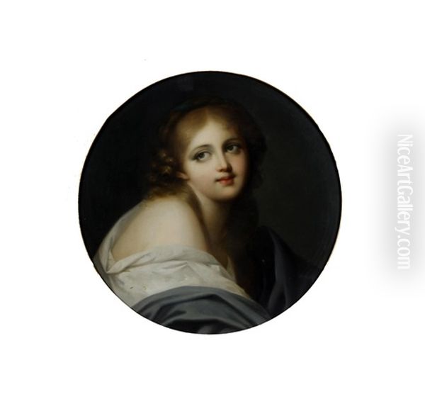 A Portrait Of A Young Lady, Circular Oil Painting by Jean Baptiste Greuze