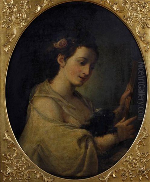 Young Lady With Her Lap Dog Oil Painting by Jean Baptiste Greuze