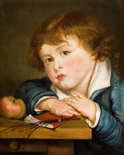 Boy With An Apple Oil Painting by Jean Baptiste Greuze